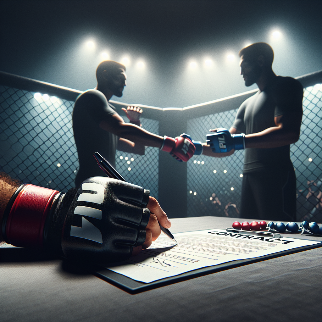 Подписание контракта в ММА, намек на UFC и Bellator, без логотипов
